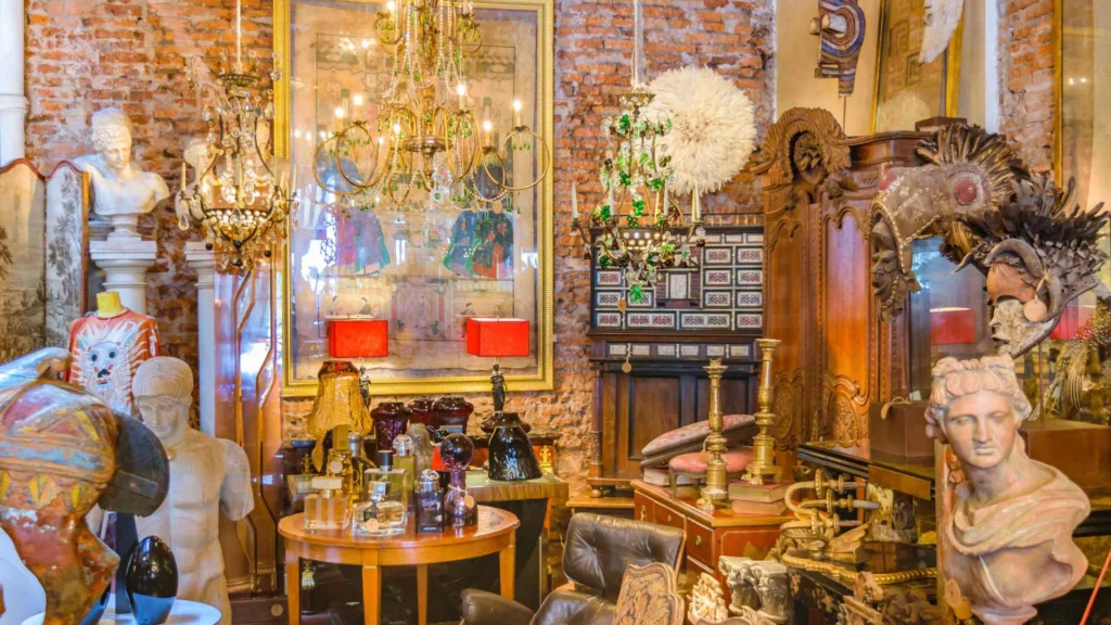 Antiques shop in San Telmo, Buenos Aires, with crystal spiders and vintage furniture