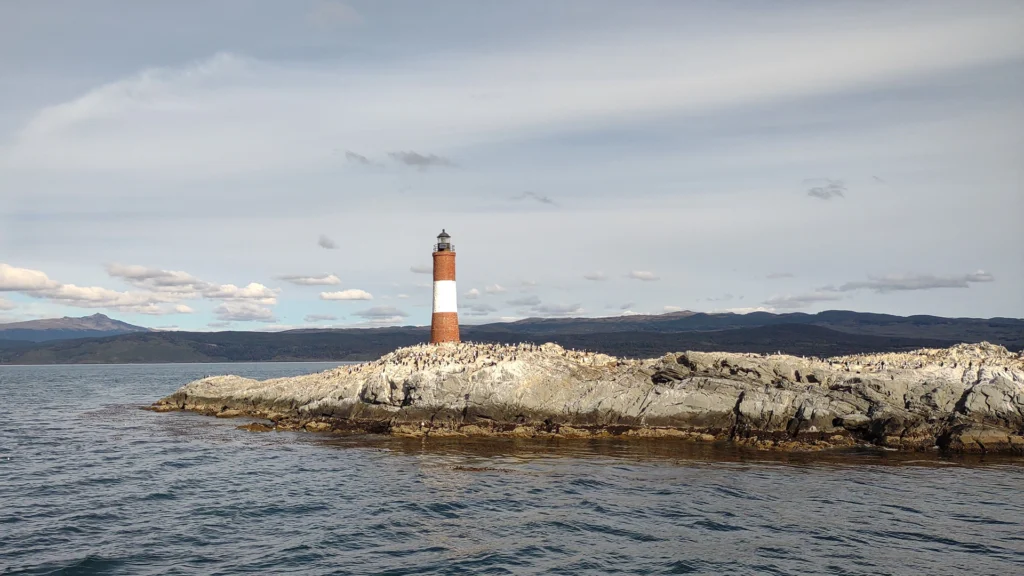 Faro Les Eclaireurs on a rocky islet in the Beagle Channel, Ushuaia, Tierra del Fuego