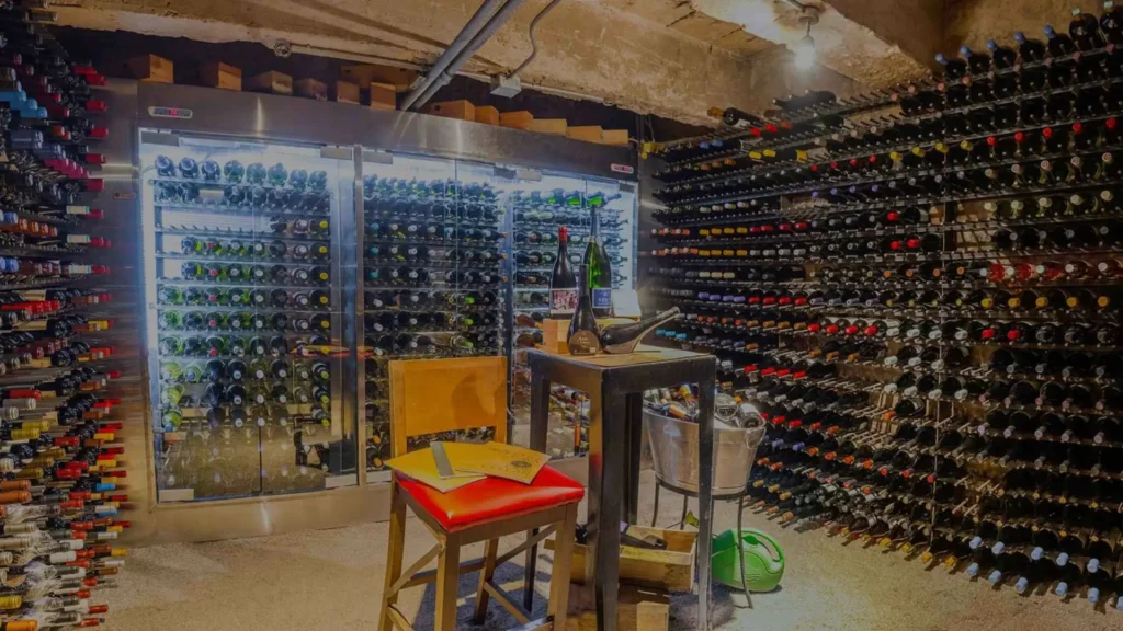 Interior of the Bocanáriz wine bar with its large selection of Chilean wines, in the Lastarria neighborhood of Santiago, Chile
