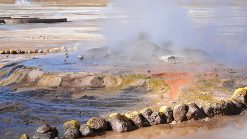 Steam plumes from the Geysers of Tatio in the Atacama Desert plateau, Chile